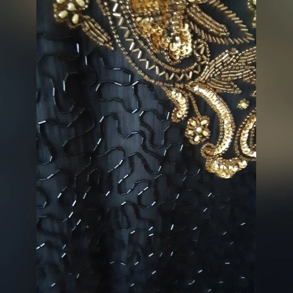 Vintage 1980's Scala Beaded Sequin Black and Gold Long Sleeve Maxi Dress Size PM - Picture 6 of 6
